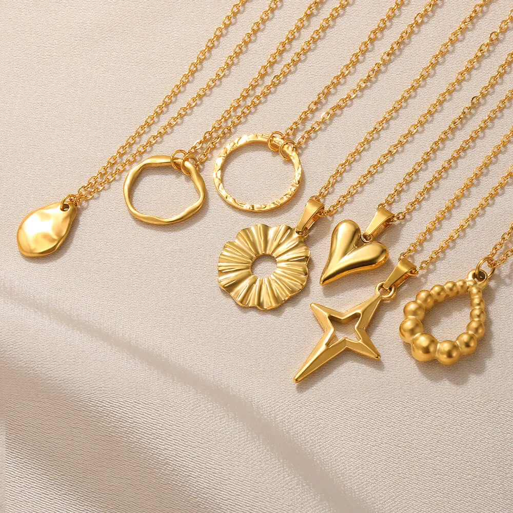 Stainless Steel Heart Pendant Necklace For Women 18K Gold Color Chain Jewelry Trend Cute Sun Round Necklaces Anniversary Gift