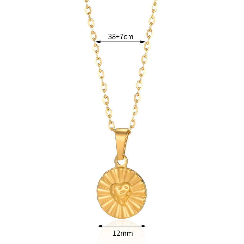 Stainless Steel Heart Pendant Necklace For Women 18K Gold Color Chain Jewelry Trend Cute Sun Round Necklaces Anniversary Gift