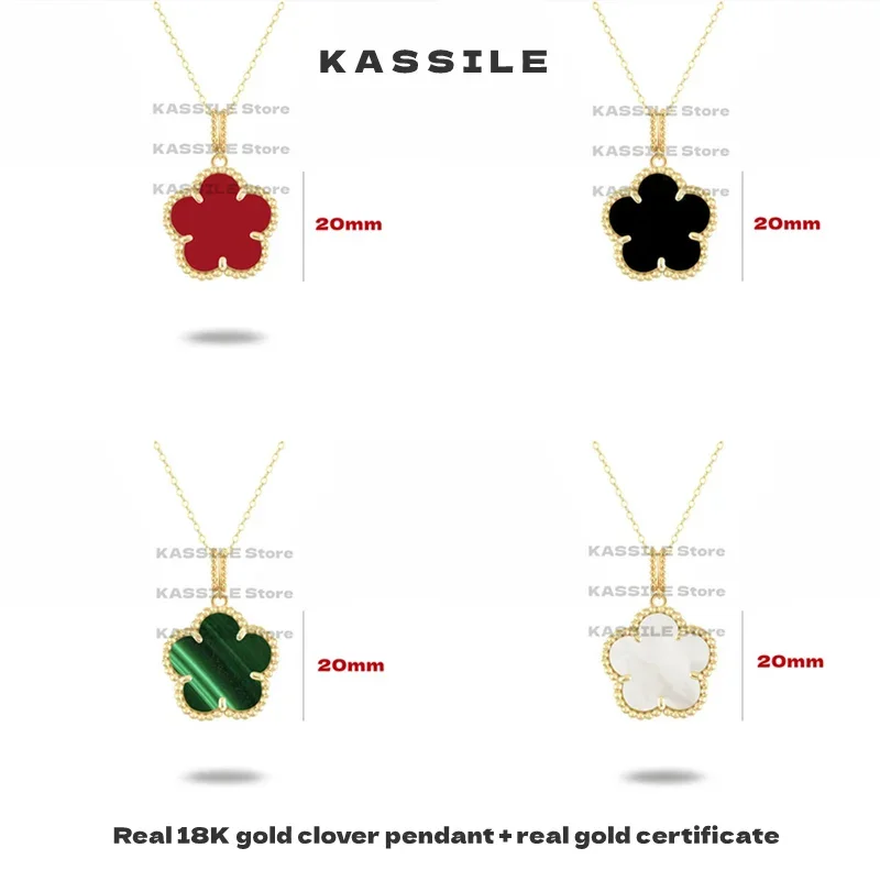 Real 18K Gold Clover Pendant Necklace For Women Wedding Party Jewels Gift 20mm Natural Malachite High Quality Exquisite  Jewelry