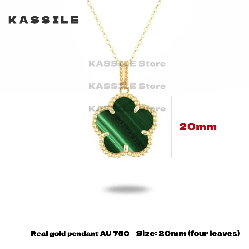 Real 18K Gold Clover Pendant Necklace For Women Wedding Party Jewels Gift 20mm Natural Malachite High Quality Exquisite  Jewelry