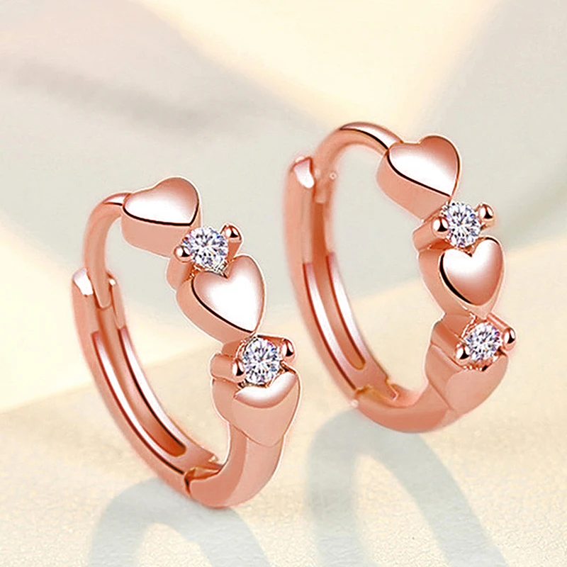 Huitan Cute Heart Small Hoop Earrings Women 3 Metal Colors Trendy Girls Ear Circle Earrings Fancy Accessories Statement Jewelry