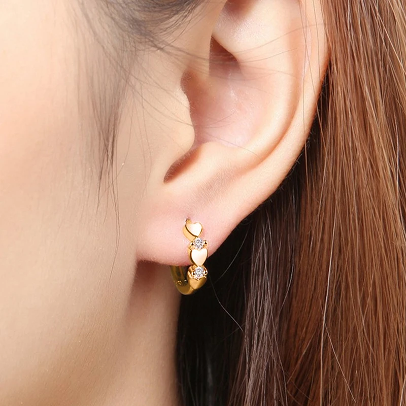 Huitan Cute Heart Small Hoop Earrings Women 3 Metal Colors Trendy Girls Ear Circle Earrings Fancy Accessories Statement Jewelry