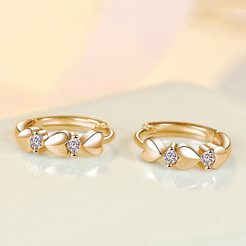 Huitan Cute Heart Small Hoop Earrings Women 3 Metal Colors Trendy Girls Ear Circle Earrings Fancy Accessories Statement Jewelry