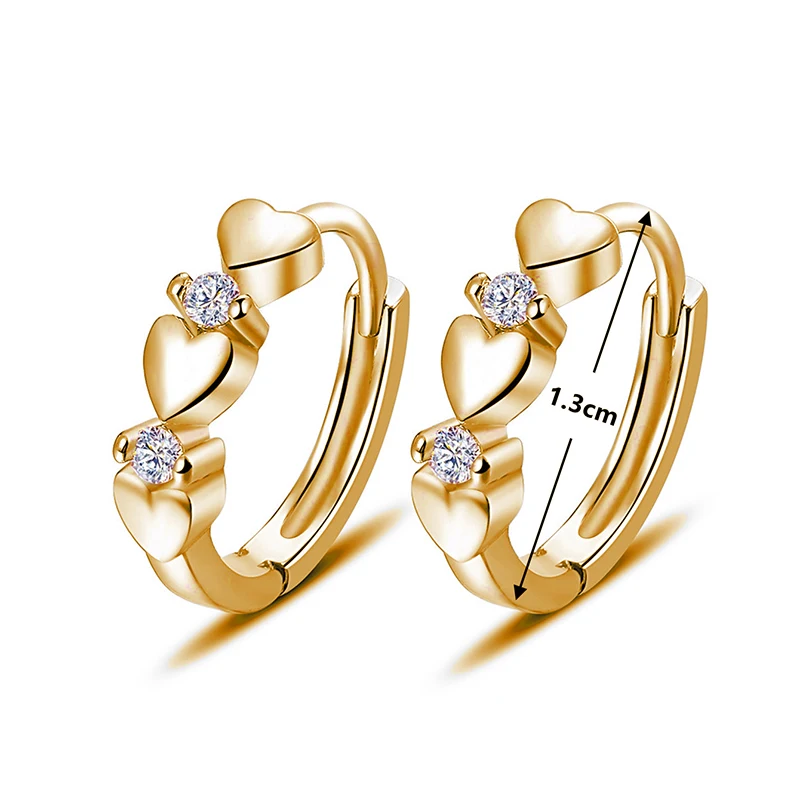 Huitan Cute Heart Small Hoop Earrings Women 3 Metal Colors Trendy Girls Ear Circle Earrings Fancy Accessories Statement Jewelry