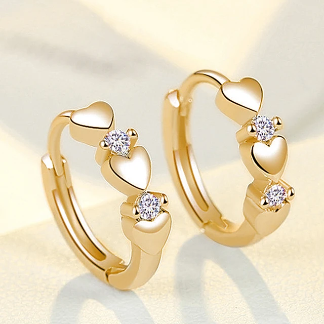 Huitan Cute Heart Small Hoop Earrings Women 3 Metal Colors Trendy Girls Ear Circle Earrings Fancy Accessories Statement Jewelry