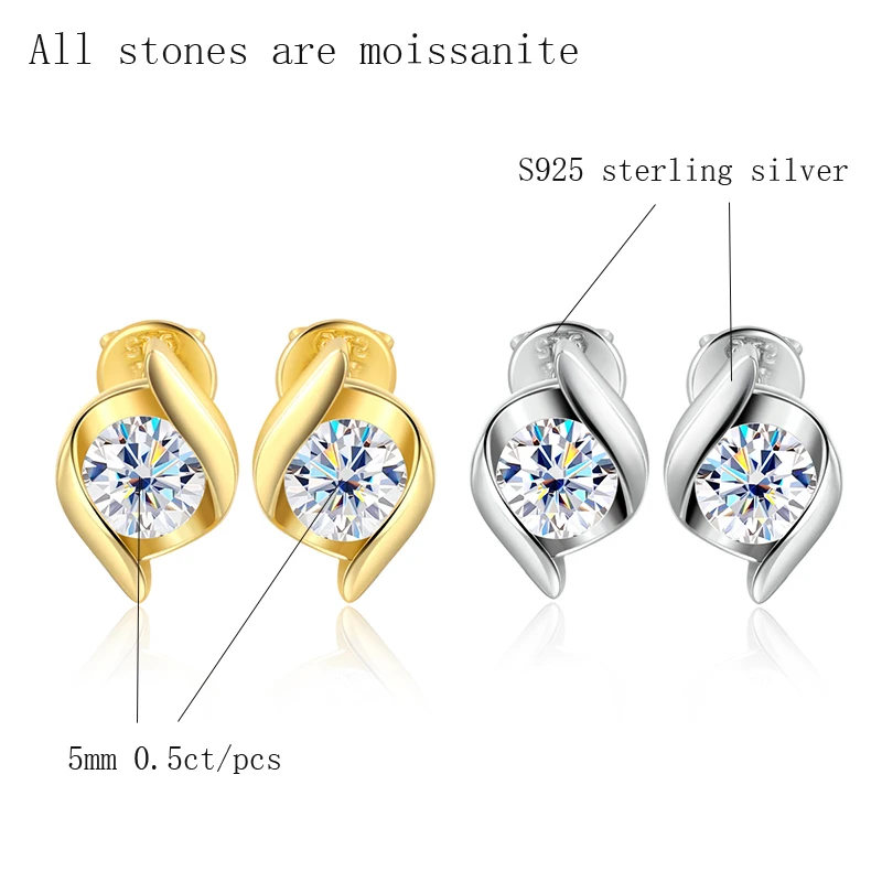 OEVAS Real 1 Carat D Color Moissanite Stud Earrings For Women Top Quality 100% 925 Sterling Silver Sparkling Wedding Jewelry Hot