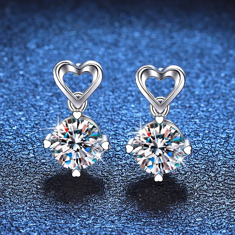 KNOBSPIN 1ct D VVS Round Moissanite Pendant Earring for Women 4 Prong Trendy Engagement Wedding GRA Certified 925 Sliver Earring