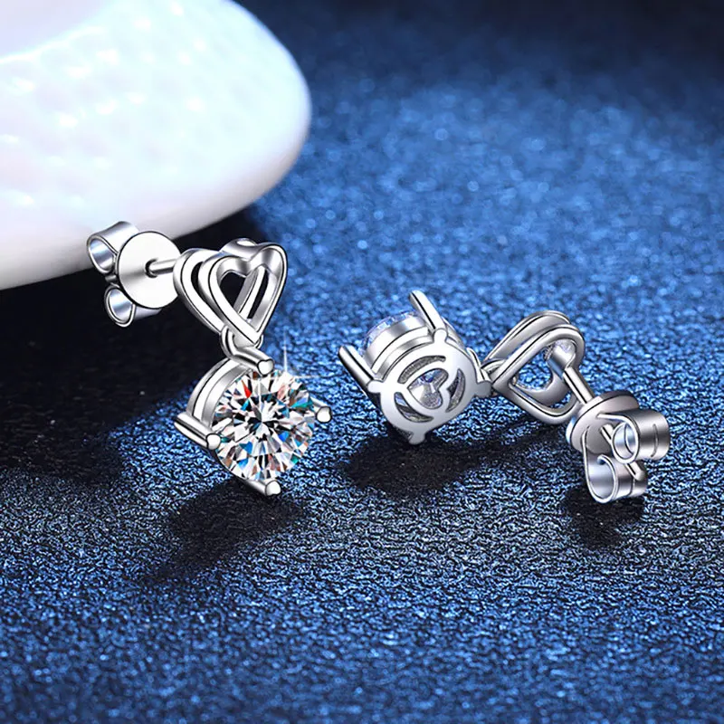 KNOBSPIN 1ct D VVS Round Moissanite Pendant Earring for Women 4 Prong Trendy Engagement Wedding GRA Certified 925 Sliver Earring