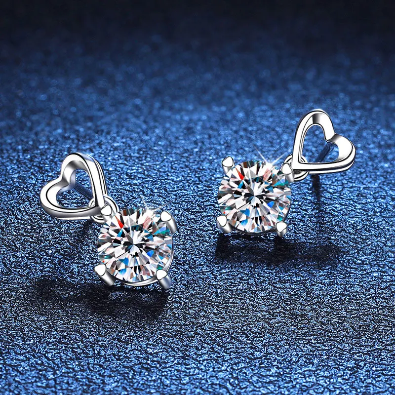 KNOBSPIN 1ct D VVS Round Moissanite Pendant Earring for Women 4 Prong Trendy Engagement Wedding GRA Certified 925 Sliver Earring