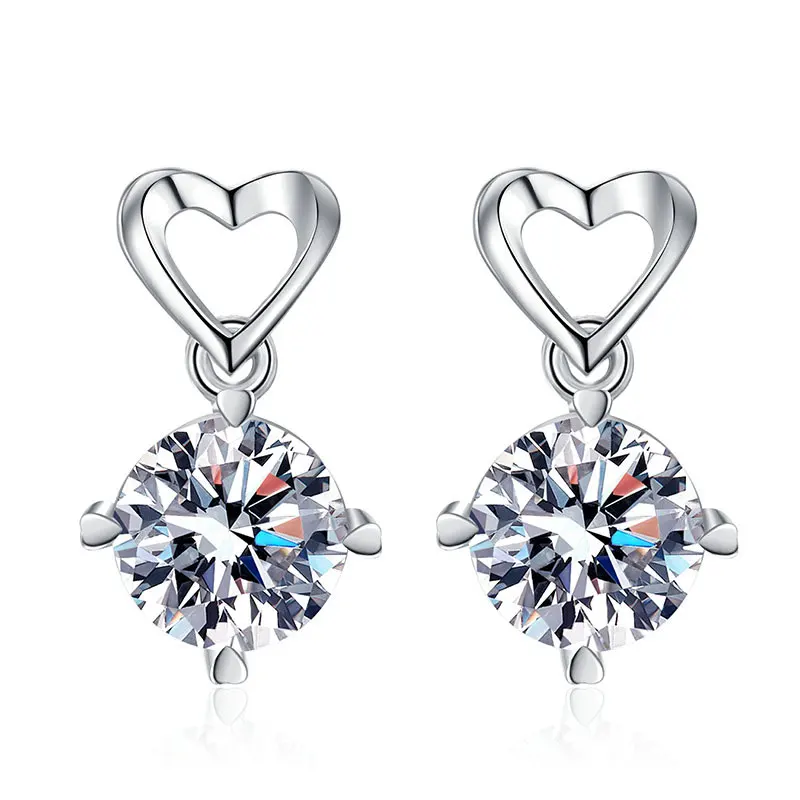 KNOBSPIN 1ct D VVS Round Moissanite Pendant Earring for Women 4 Prong Trendy Engagement Wedding GRA Certified 925 Sliver Earring