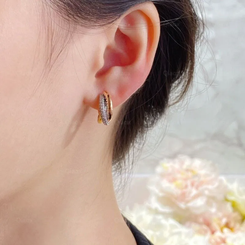 Hot-selling classic 925 sterling silver three-ring three-color earrings women's fashion simple luxury brand jewelry party gift