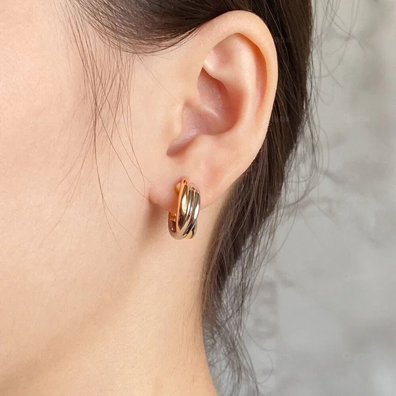 Hot-selling classic 925 sterling silver three-ring three-color earrings women's fashion simple luxury brand jewelry party gift