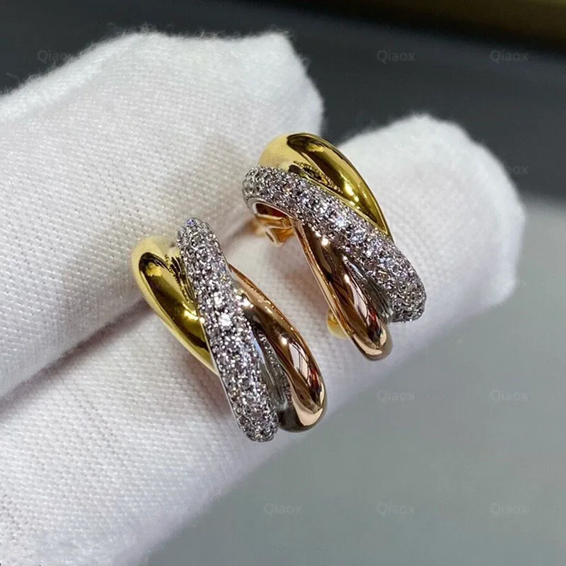 Hot-selling classic 925 sterling silver three-ring three-color earrings women's fashion simple luxury brand jewelry party gift