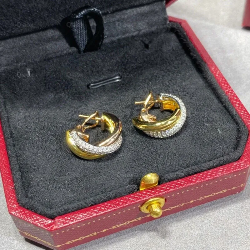 Hot-selling classic 925 sterling silver three-ring three-color earrings women's fashion simple luxury brand jewelry party gift
