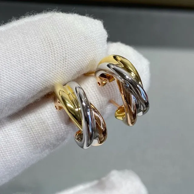 Hot-selling classic 925 sterling silver three-ring three-color earrings women's fashion simple luxury brand jewelry party gift