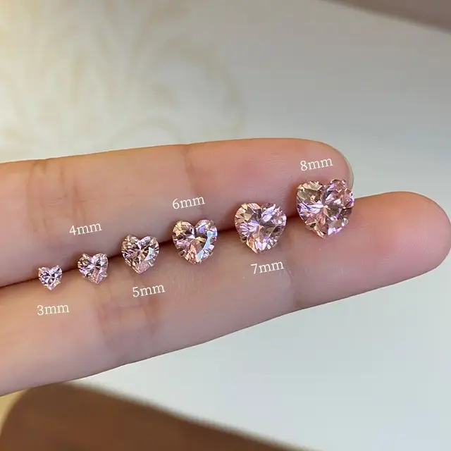 S925 Sterling Silver Zircon Earrings Pink Heart Earrings Simple Versatile Compact Temperament Sparkling Diamond Ear Bone Nail