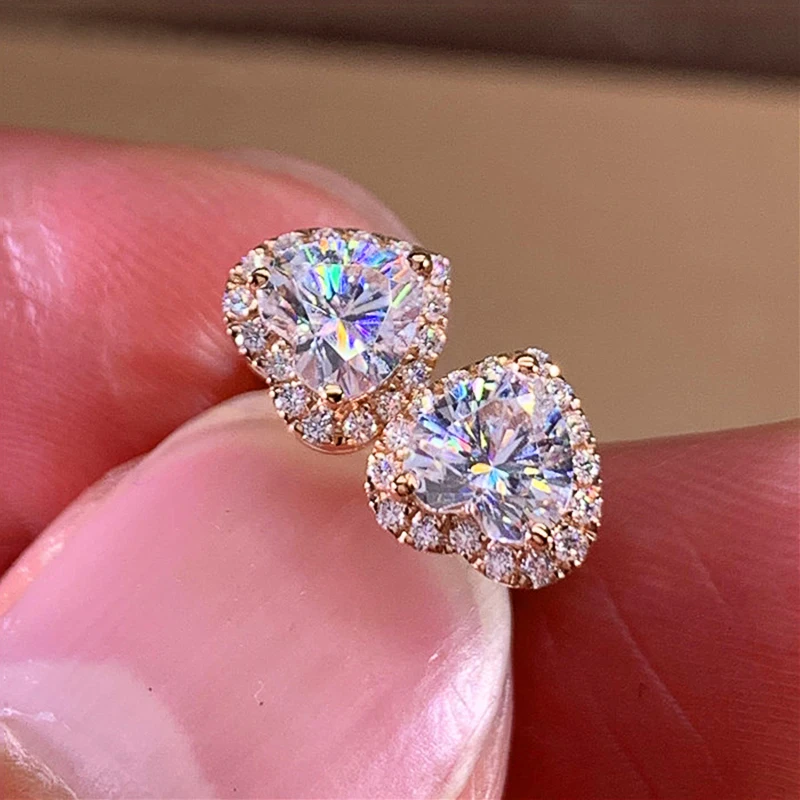 Huitan Romantic Women's Heart Stud Earring 3 Color Simple Stylish Girl Love Earring Gift Brilliant Cubic Zirconia Luxury Jewelry