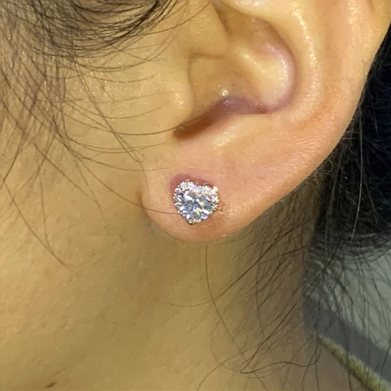 Huitan Romantic Women's Heart Stud Earring 3 Color Simple Stylish Girl Love Earring Gift Brilliant Cubic Zirconia Luxury Jewelry