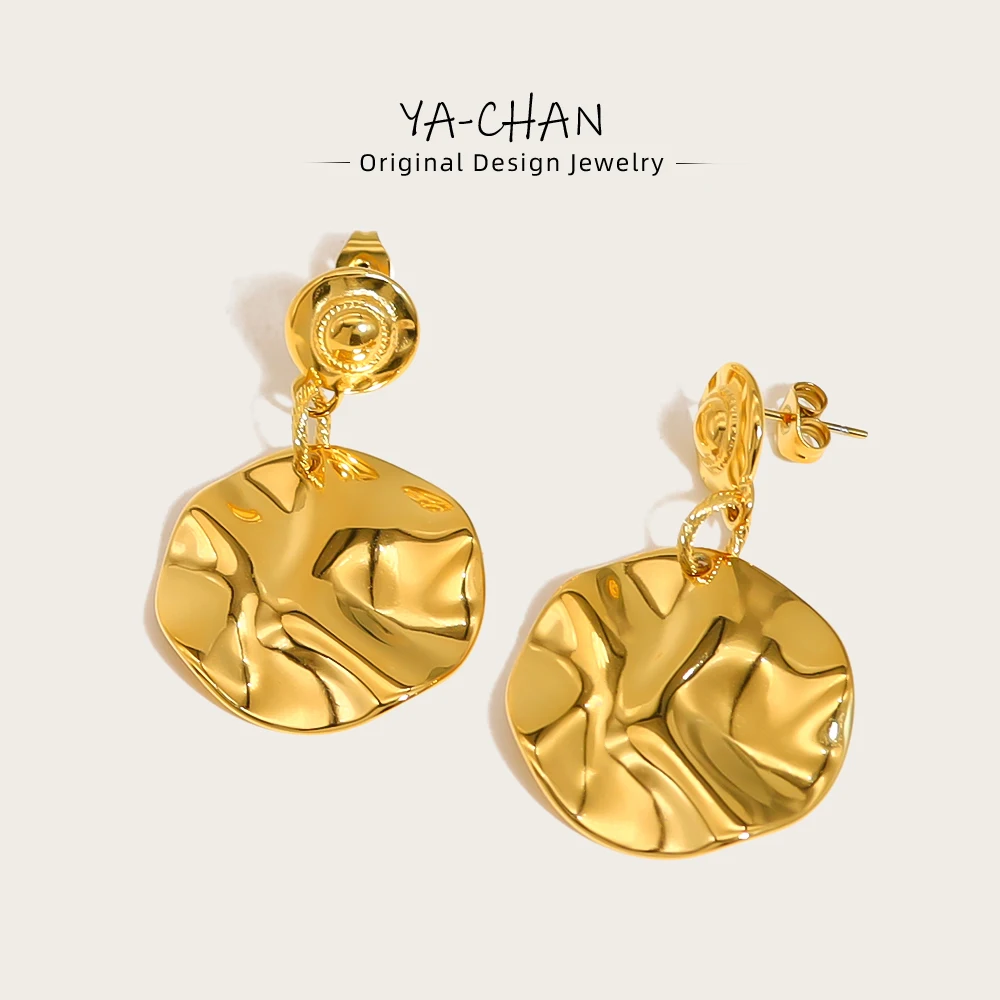 YACHAN 18K Gold Plated Irregular Glossy Drop Earrings for Women Trendy Aesthetic Waterproof Jewelry Tarnish Free