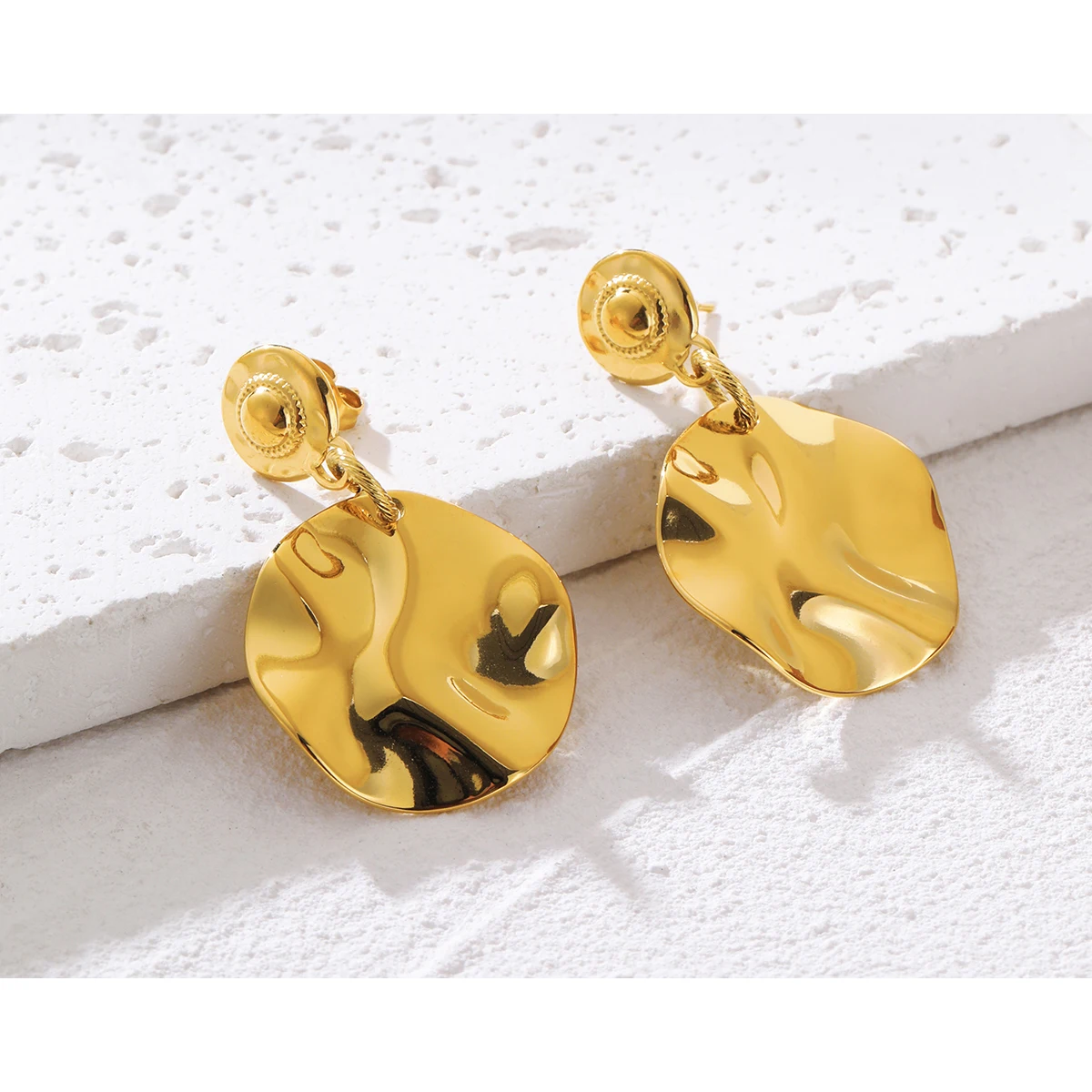 YACHAN 18K Gold Plated Irregular Glossy Drop Earrings for Women Trendy Aesthetic Waterproof Jewelry Tarnish Free