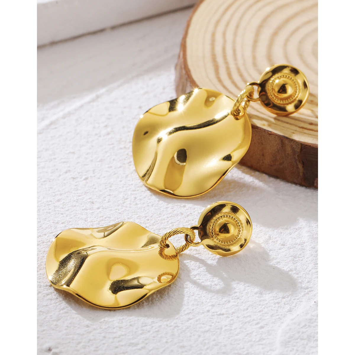 YACHAN 18K Gold Plated Irregular Glossy Drop Earrings for Women Trendy Aesthetic Waterproof Jewelry Tarnish Free