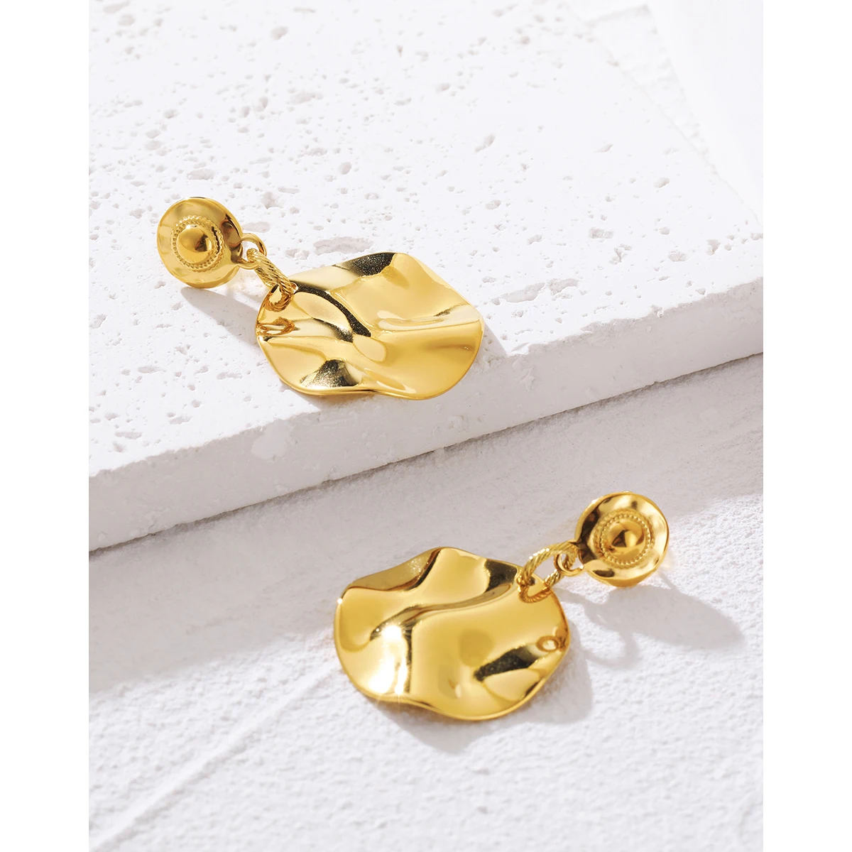 YACHAN 18K Gold Plated Irregular Glossy Drop Earrings for Women Trendy Aesthetic Waterproof Jewelry Tarnish Free