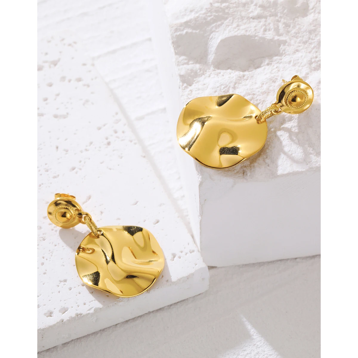 YACHAN 18K Gold Plated Irregular Glossy Drop Earrings for Women Trendy Aesthetic Waterproof Jewelry Tarnish Free