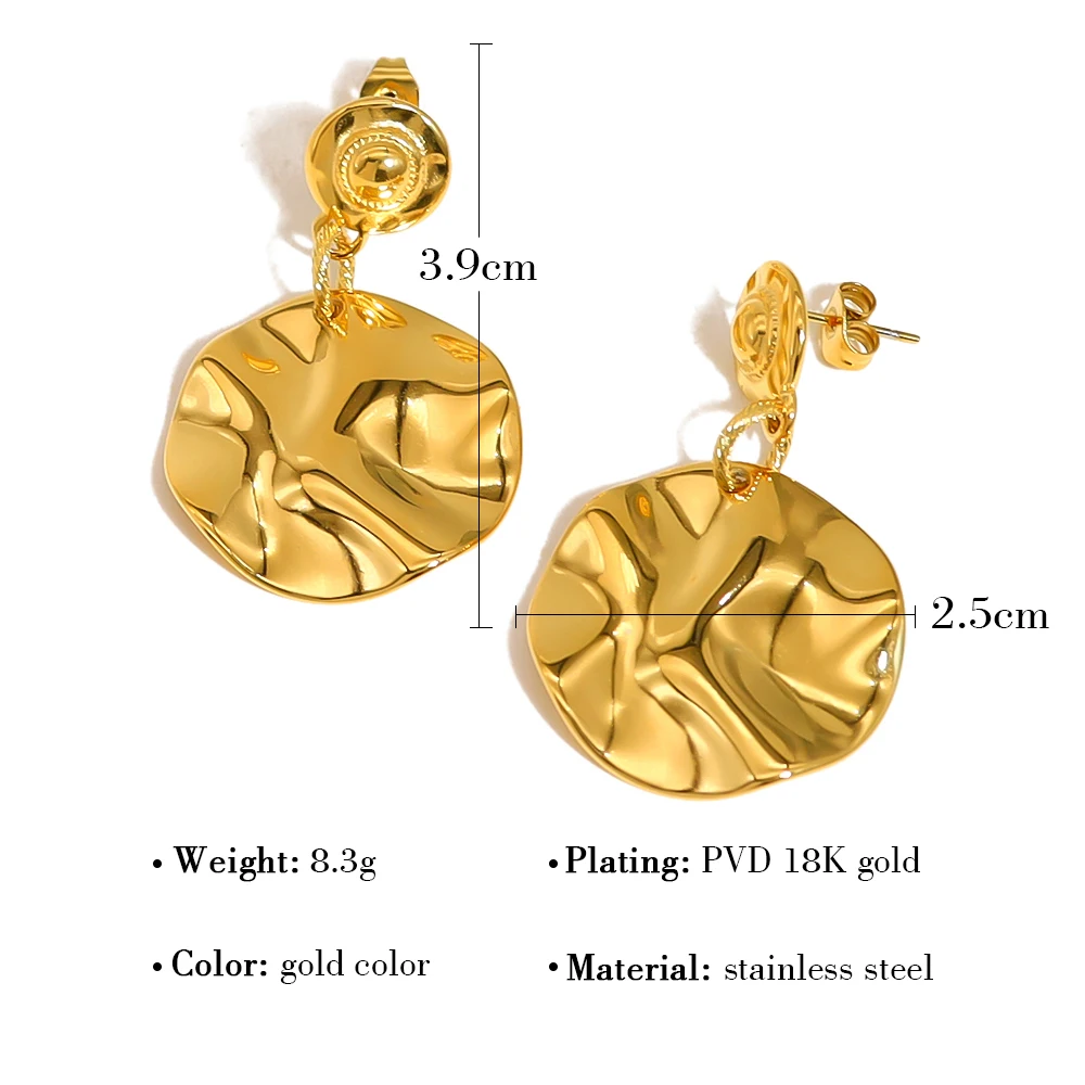 YACHAN 18K Gold Plated Irregular Glossy Drop Earrings for Women Trendy Aesthetic Waterproof Jewelry Tarnish Free