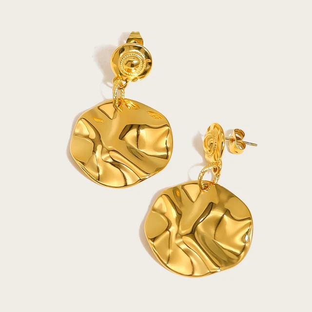 YACHAN 18K Gold Plated Irregular Glossy Drop Earrings for Women Trendy Aesthetic Waterproof Jewelry Tarnish Free