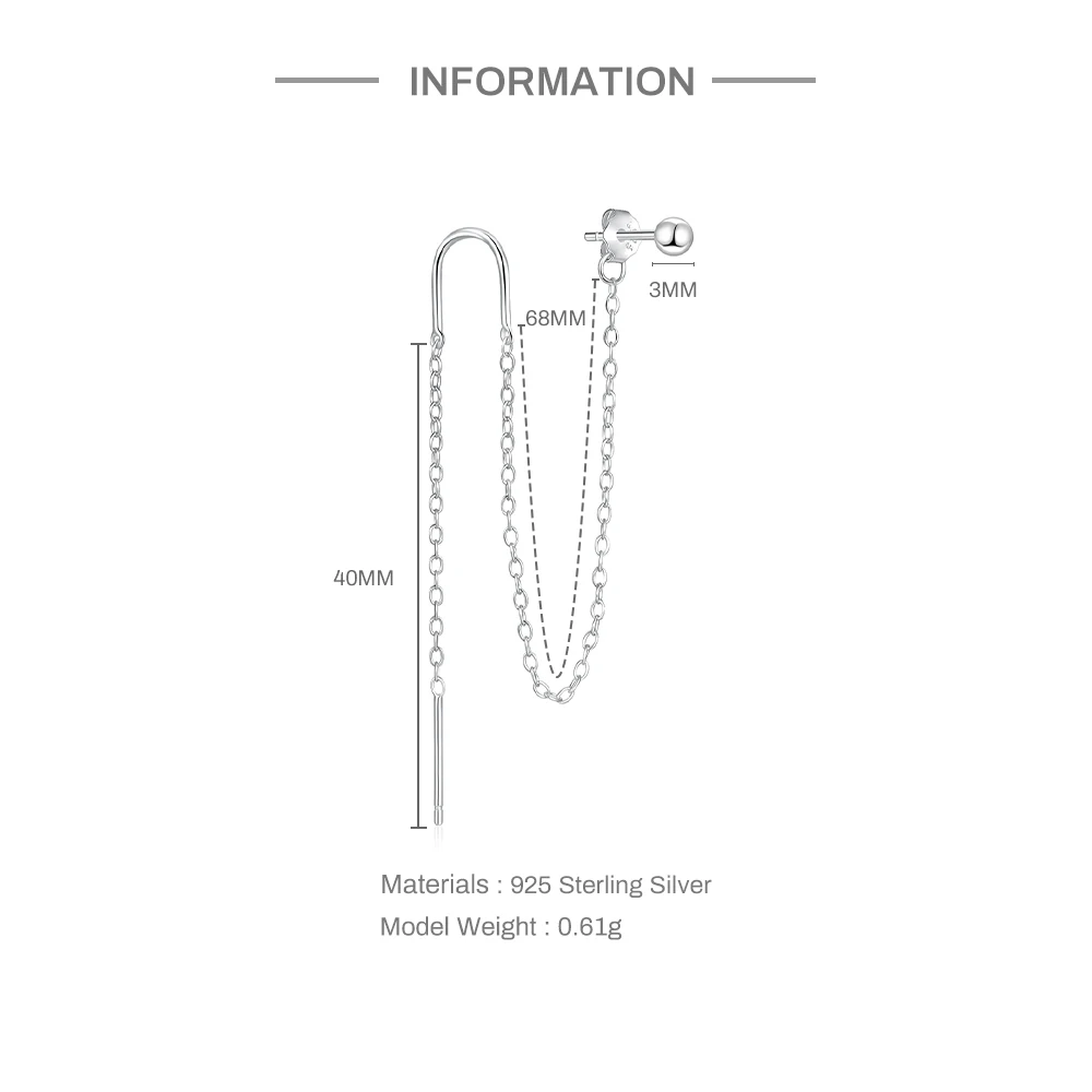 Aide 925 Sterling Silver Zircon Chain Tassel Ball Stud Drop Earrings For Women 18K Gold Simple Thin Fine Jewelry Party Gift