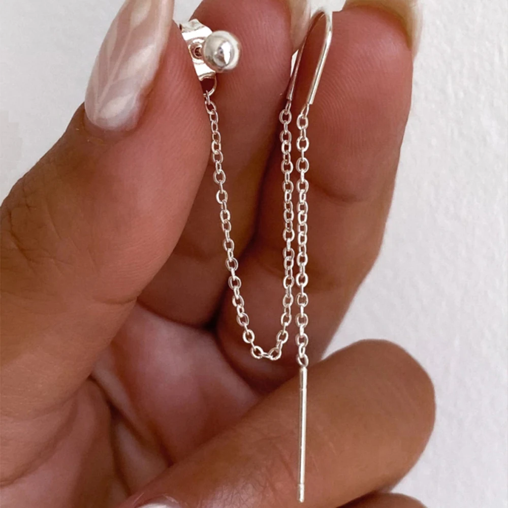 Aide 925 Sterling Silver Zircon Chain Tassel Ball Stud Drop Earrings For Women 18K Gold Simple Thin Fine Jewelry Party Gift