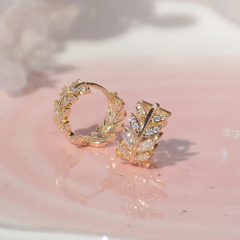 14K real gold plating exquisite copper inlaid zircon wheat ear small hoop earrings elegant sweet women's Korean jewelry earrings
