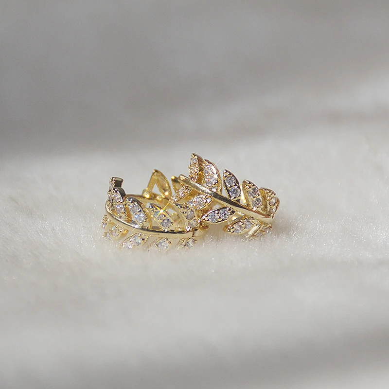 14K real gold plating exquisite copper inlaid zircon wheat ear small hoop earrings elegant sweet women's Korean jewelry earrings