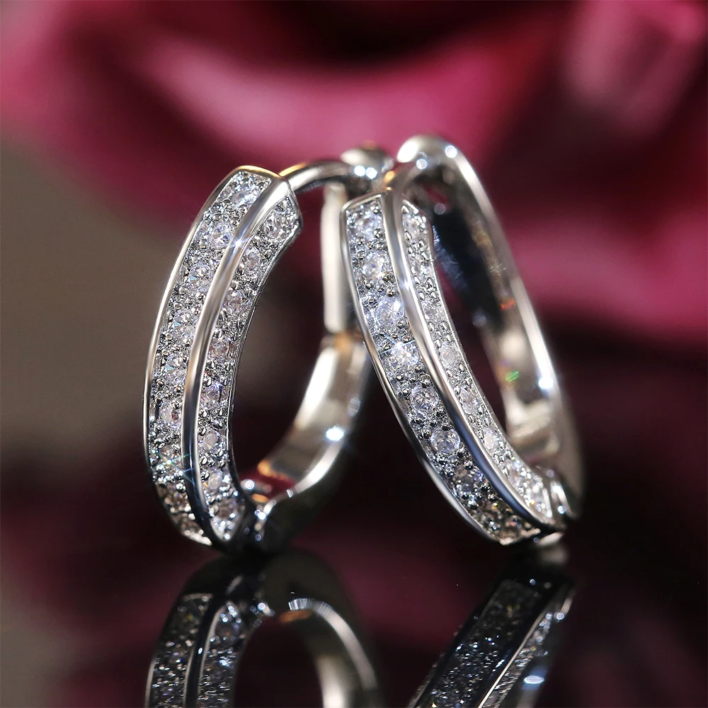 Huitan Trendy Small Hoop Earrings for Women Three Colors Available Micro Paved CZ Anniversary Birthday Nice Gift Daily Accessory