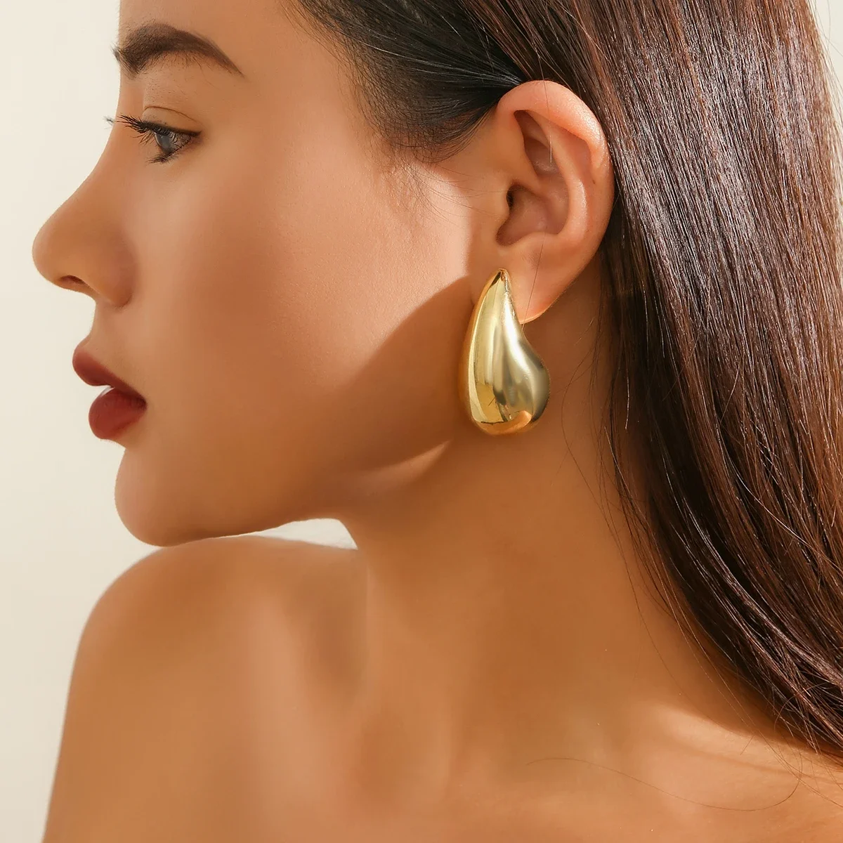 SGMAN Stainless Steel Dome Water Drop Earring for Women Vintage Glossy Gold Color Teardrop Hoops Earrings Party Jewelry Gifts