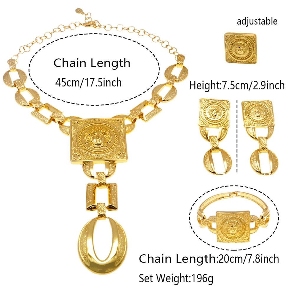 Hot Sale Fashion Woman Necklace Jewelry Set Face Shape Chain Pendant Design Big Earring Square Ring Gift Free ShippingProduct se