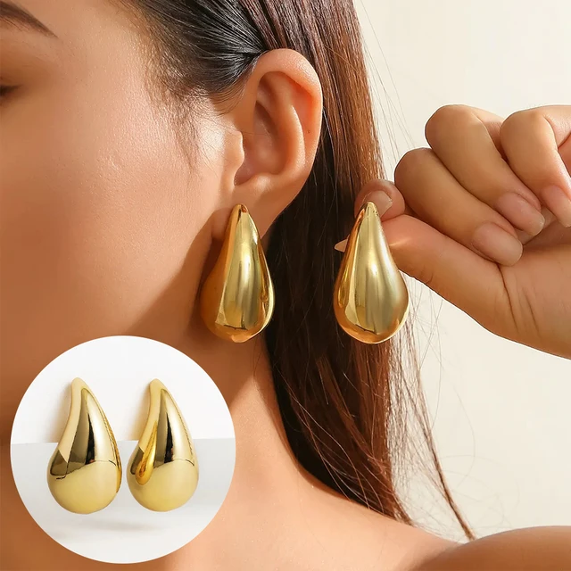 SGMAN Stainless Steel Dome Water Drop Earring for Women Vintage Glossy Gold Color Teardrop Hoops Earrings Party Jewelry Gifts