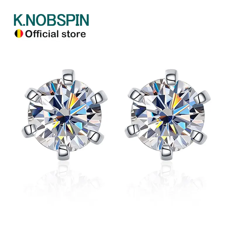 KNOBSPIN 1ct Moissanite Earrings for Women Wedding Fine Jewelry with GRA s925 Sterling Sliver Plated 18k White Gold Stud Earring