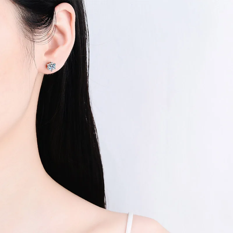 KNOBSPIN 1ct Moissanite Earrings for Women Wedding Fine Jewelry with GRA s925 Sterling Sliver Plated 18k White Gold Stud Earring