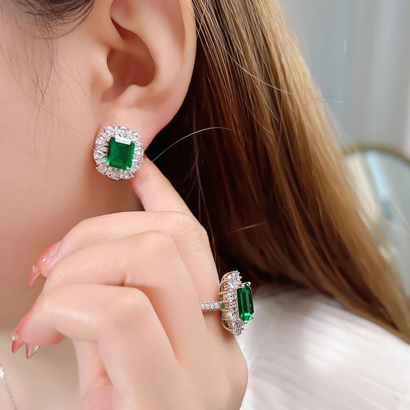 Huitan Gorgeous Green Cubic Zirconia Earrings Women for Wedding Anniversary Party Fancy Gift Temperament Elegant Lady's Jewelry