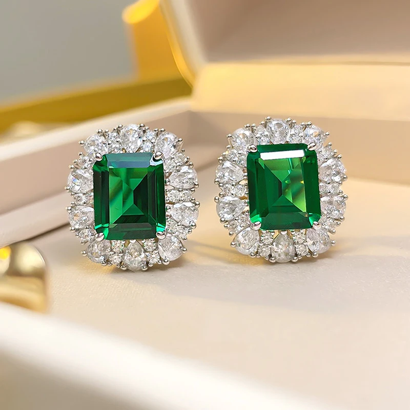 Huitan Gorgeous Green Cubic Zirconia Earrings Women for Wedding Anniversary Party Fancy Gift Temperament Elegant Lady's Jewelry
