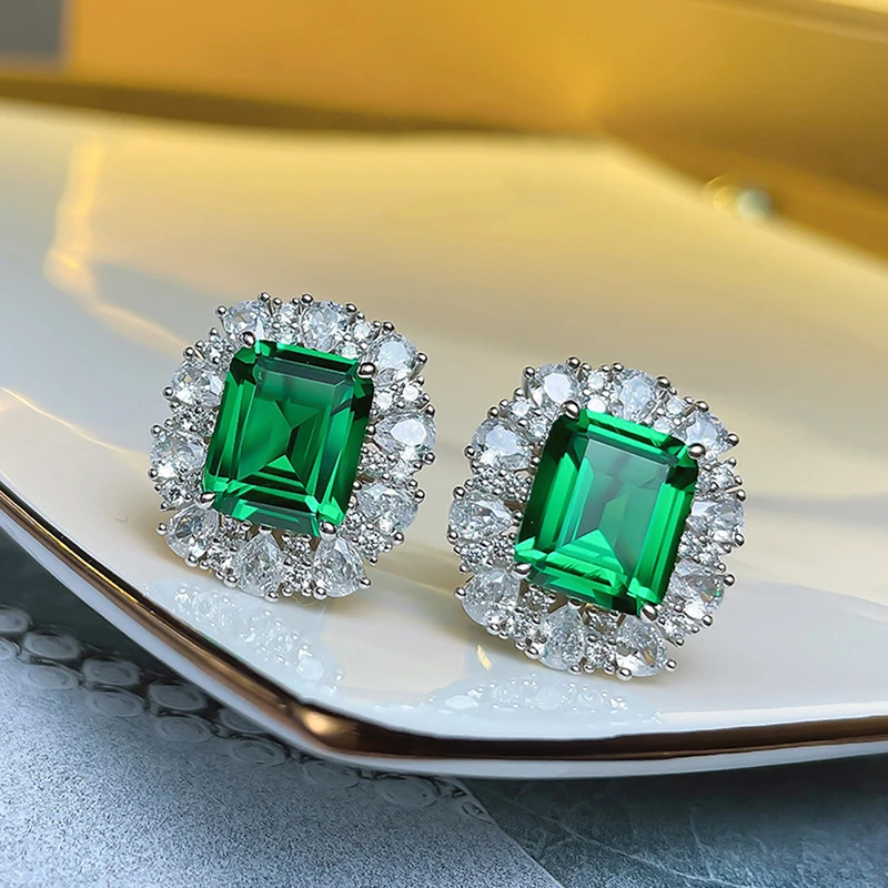 Huitan Gorgeous Green Cubic Zirconia Earrings Women for Wedding Anniversary Party Fancy Gift Temperament Elegant Lady's Jewelry