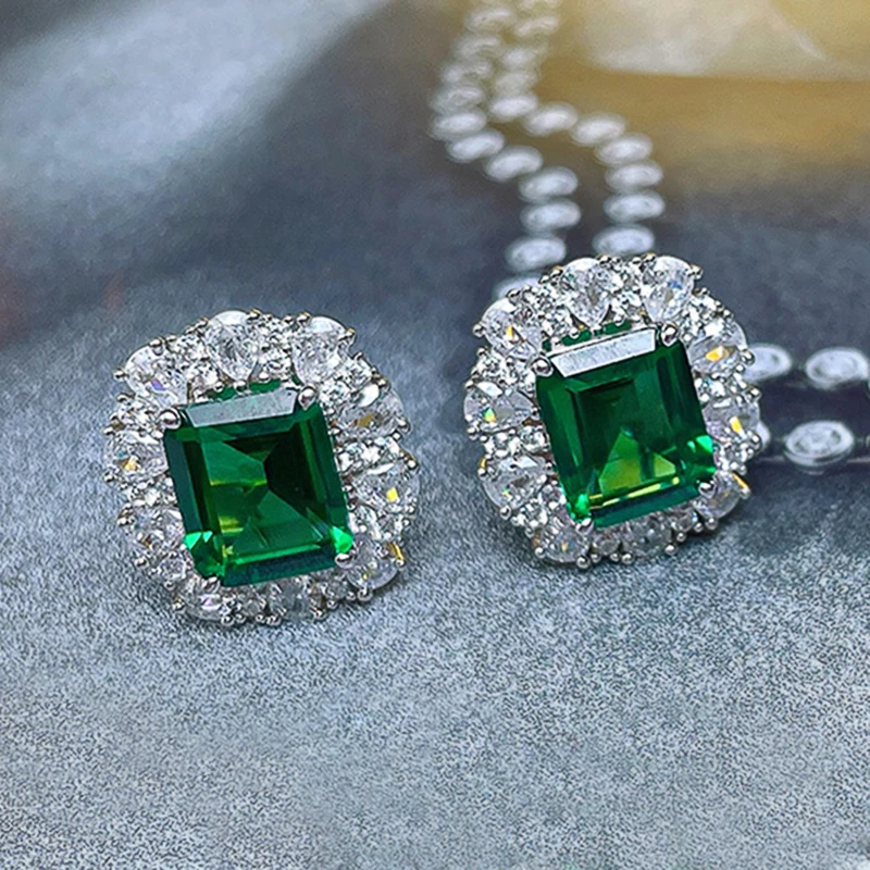 Huitan Gorgeous Green Cubic Zirconia Earrings Women for Wedding Anniversary Party Fancy Gift Temperament Elegant Lady's Jewelry