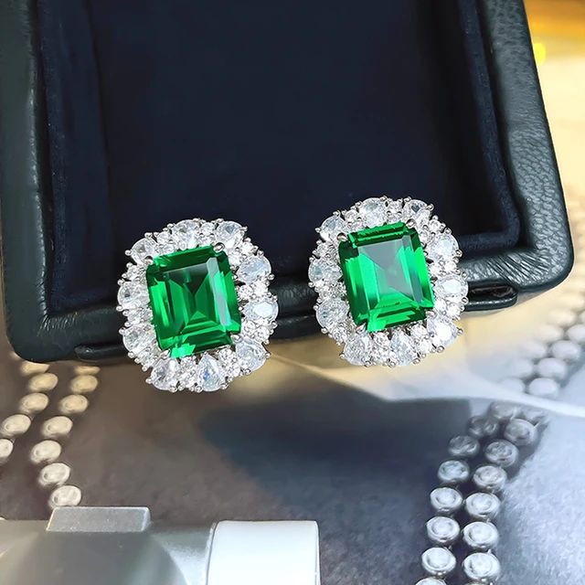 Huitan Gorgeous Green Cubic Zirconia Earrings Women for Wedding Anniversary Party Fancy Gift Temperament Elegant Lady's Jewelry