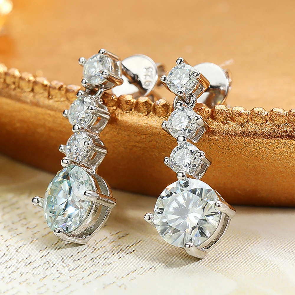 Serenity Day 2.6cttw D Colo Full Moissanite Long Tassel Earring For Women S925 Silver Plated 18K Stud Beating Heart Fine Jewelry