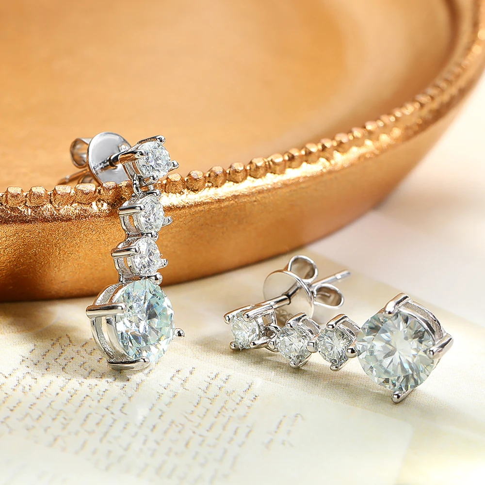 Serenity Day 2.6cttw D Colo Full Moissanite Long Tassel Earring For Women S925 Silver Plated 18K Stud Beating Heart Fine Jewelry