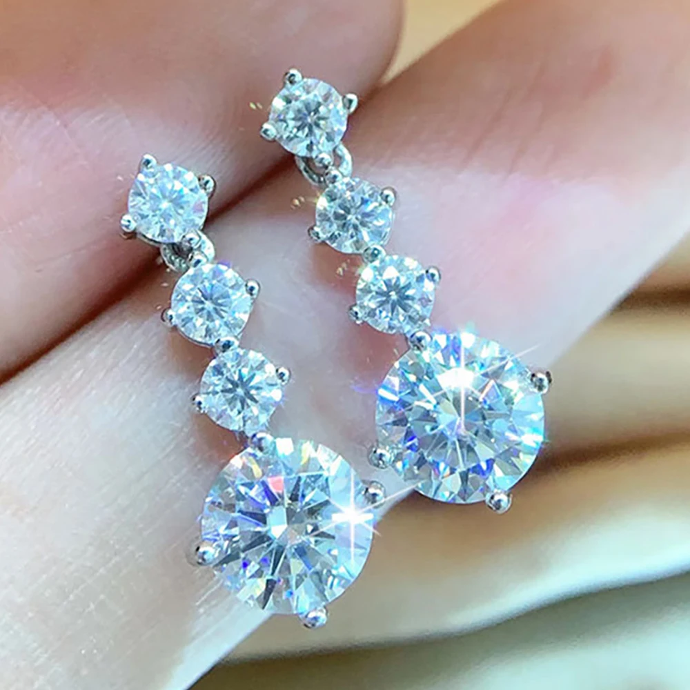 Serenity Day 2.6cttw D Colo Full Moissanite Long Tassel Earring For Women S925 Silver Plated 18K Stud Beating Heart Fine Jewelry