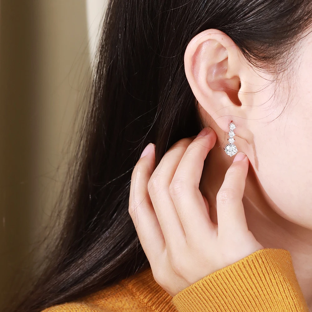 Serenity Day 2.6cttw D Colo Full Moissanite Long Tassel Earring For Women S925 Silver Plated 18K Stud Beating Heart Fine Jewelry
