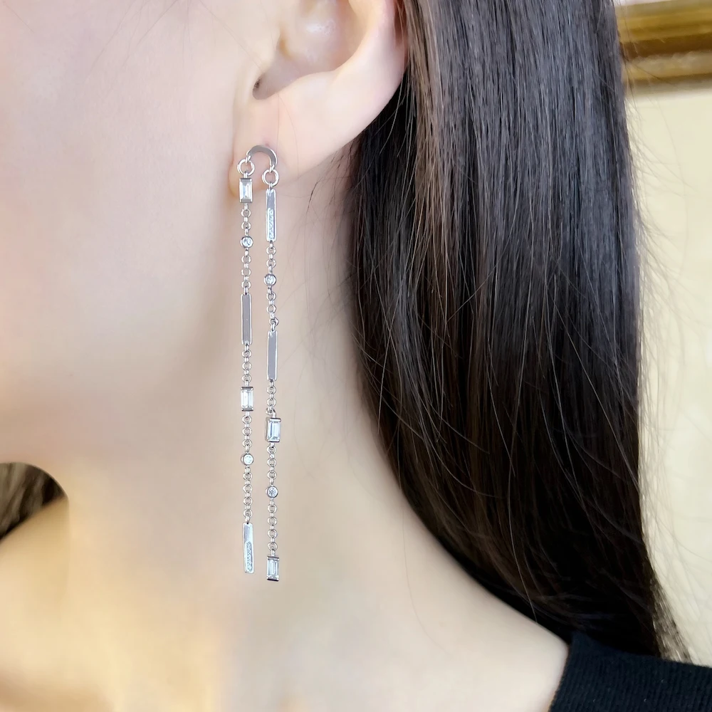 Earrings Angular Stones Baguette Cut Long Glamorous Jewelry For Women Summer Gift In Sterling Silver 925Product sellpoints
