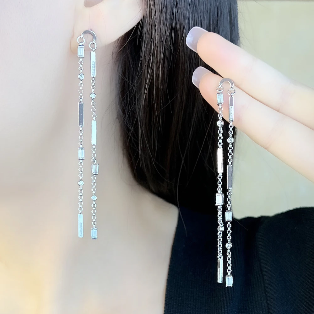Earrings Angular Stones Baguette Cut Long Glamorous Jewelry For Women Summer Gift In Sterling Silver 925Product sellpoints